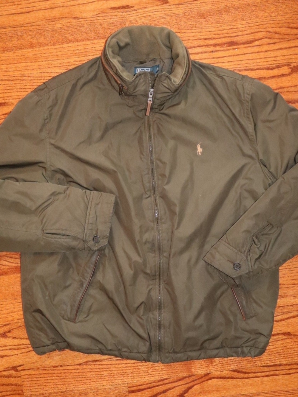 Polo Ralph Lauren Men’s Full Zip Jacket Size L Olive Green Brown Pony Logo